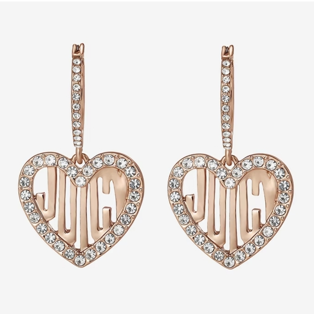 Juicy Couture Gold Sparkling Crystal Heart Drop Earrings